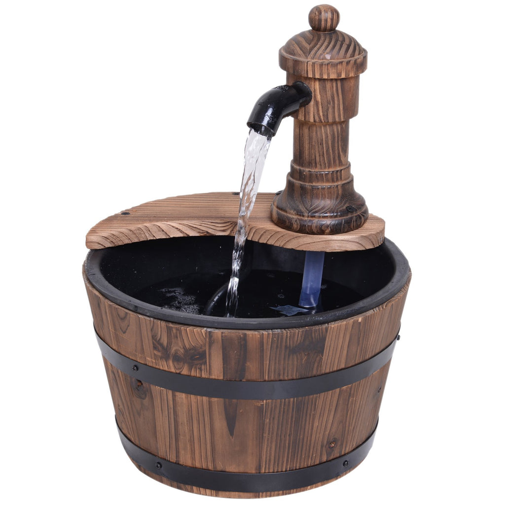 Outsunny Barrel Water Pump Fountain Rustic Wood Electric Water Feature Garden - Inspirely