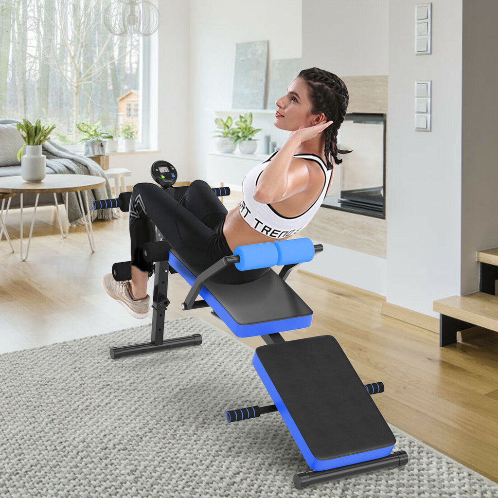 Multi Workout Weight Bench, Foldable, Adjustable with LCD-Blue
