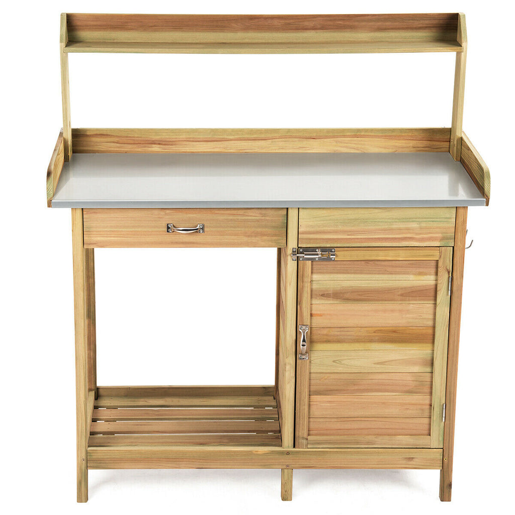 Garden Potting Bench with Drawer and Cupboard