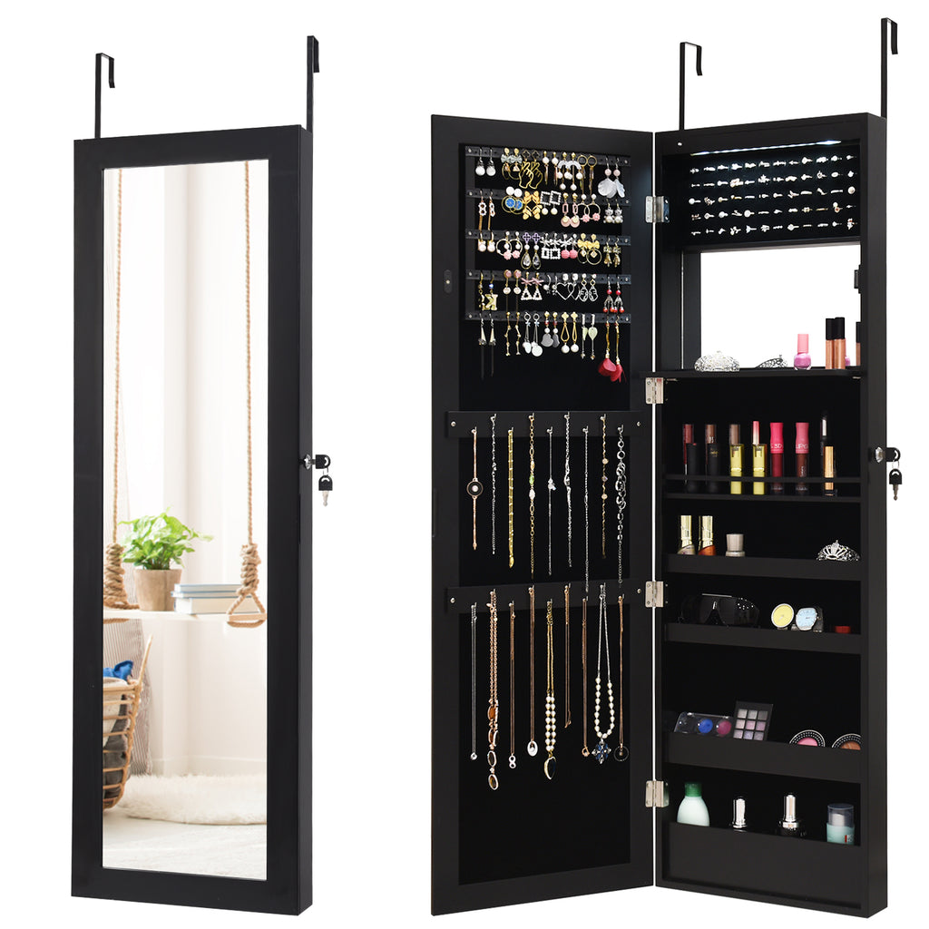 120cm Full Length Lockable Mirror Jewelry Cabinet with 15 LEDs-Black