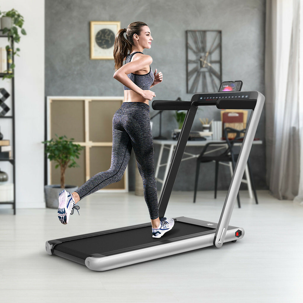 Folding Treadmill Electric 1-12KM/H with Bluetooth-Silver