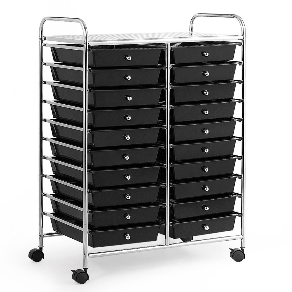 20 Drawers Storage Trolley with 4 Wheels for Beauty Salon-Black