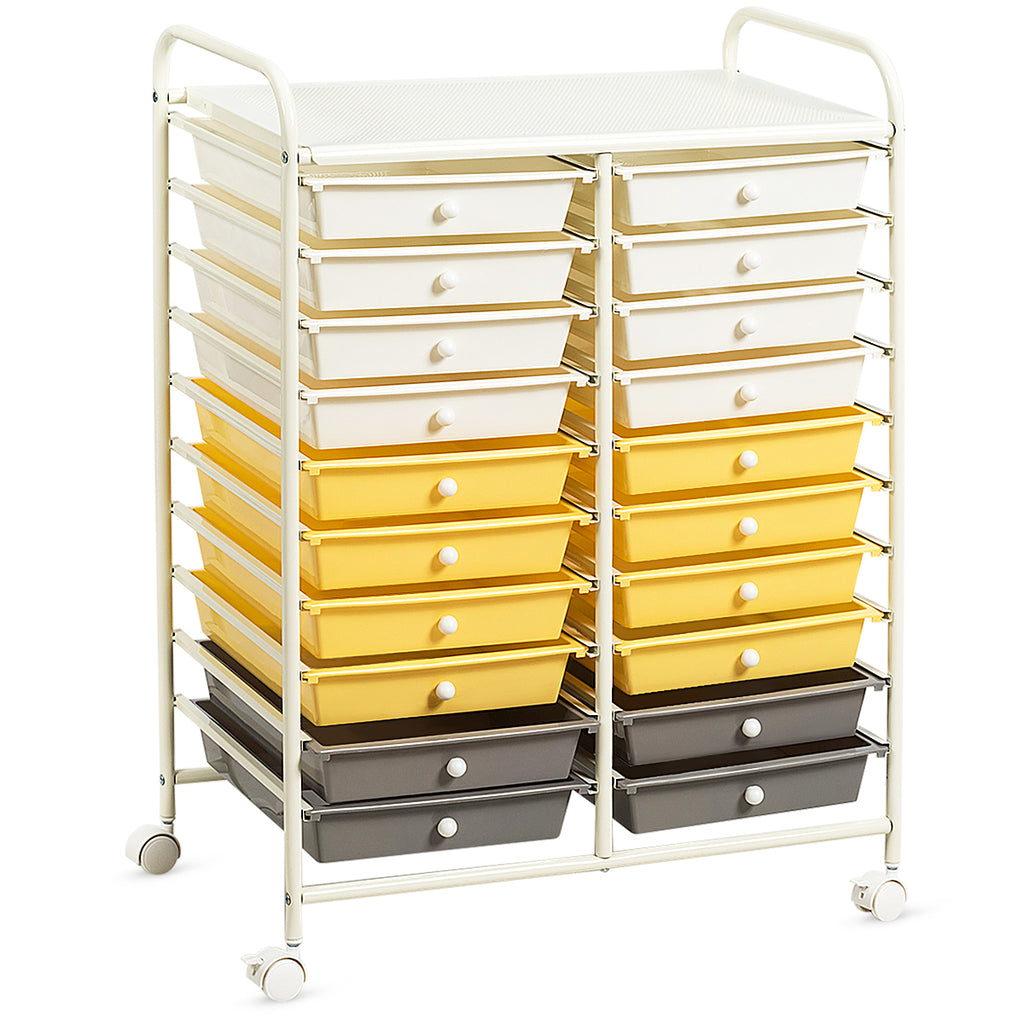 20 Drawers Storage Trolley with 4 Wheels for Beauty Salon-Yellow