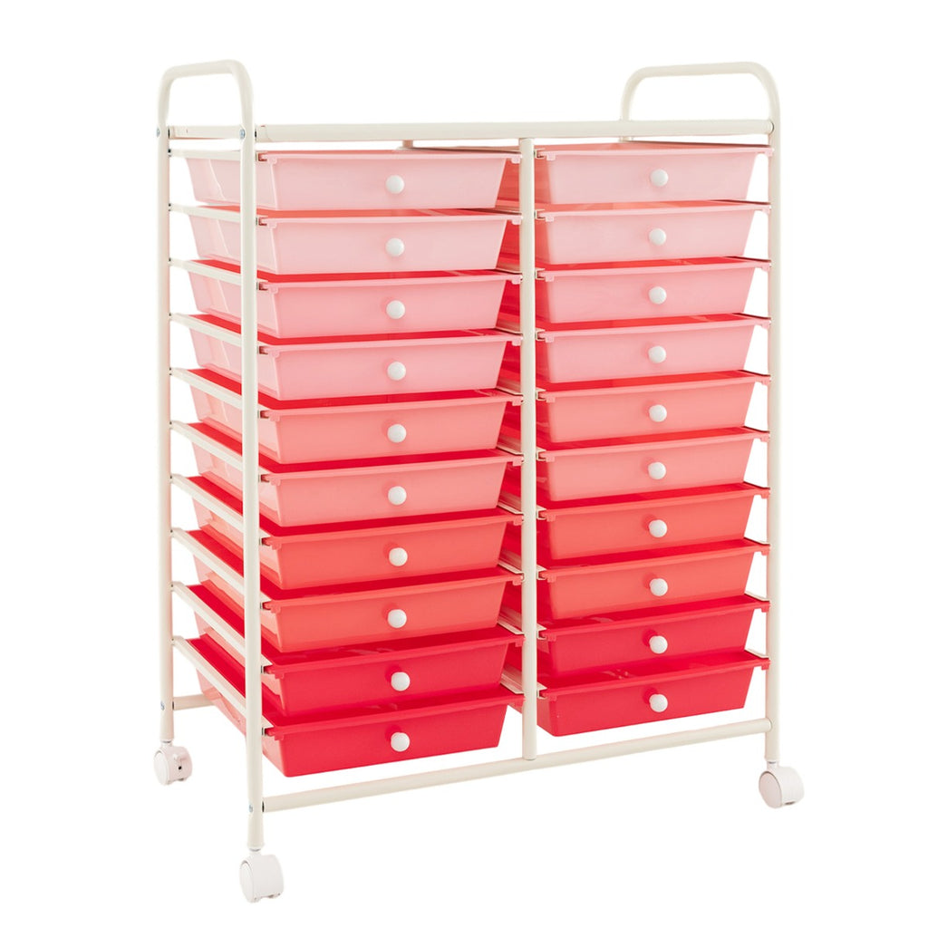 20 Drawers Storage Trolley with 4 Wheels for Beauty Salon-Pink
