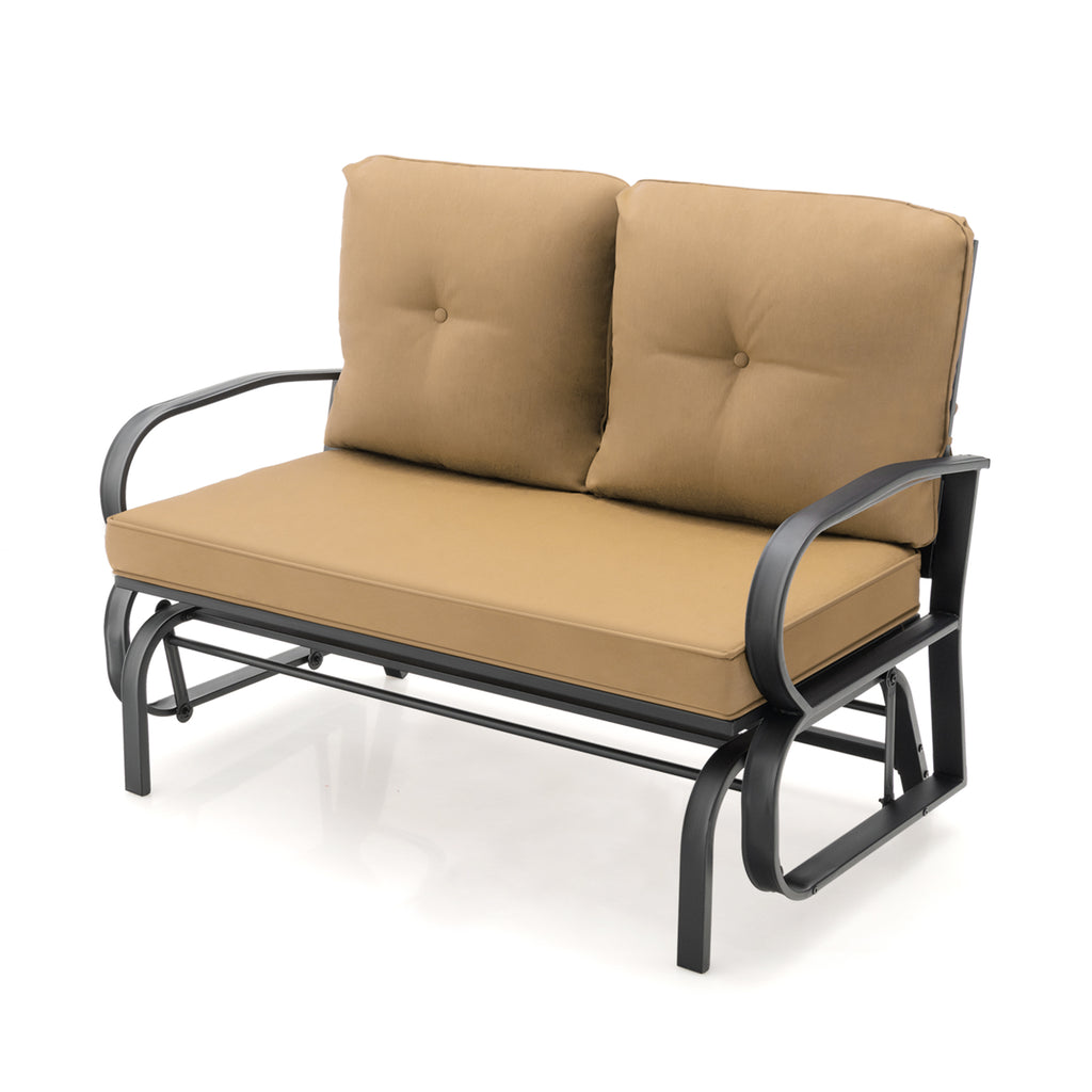 2-Person Outdoor Glider Bench with Cushions and Rustproof Steel Frame-Beige
