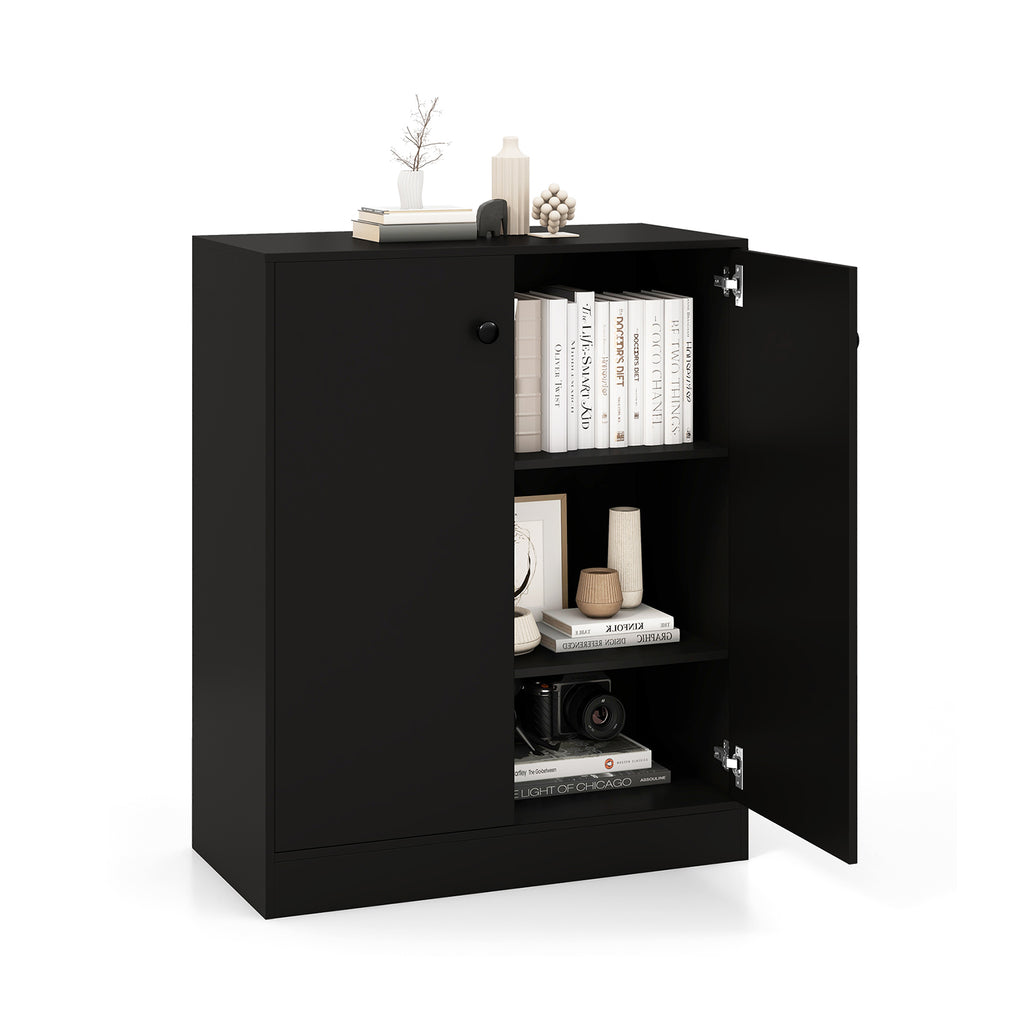 2-Door Storage Cabinet with 3 Shelves-Black
