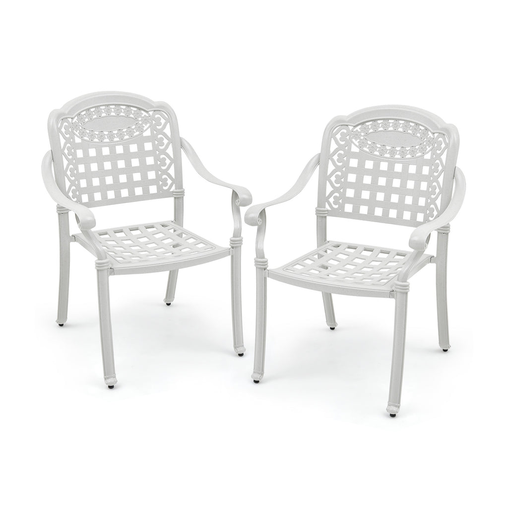 Cast Aluminum Patio Chairs Set of 2 Dining Stackable Outdoor-White