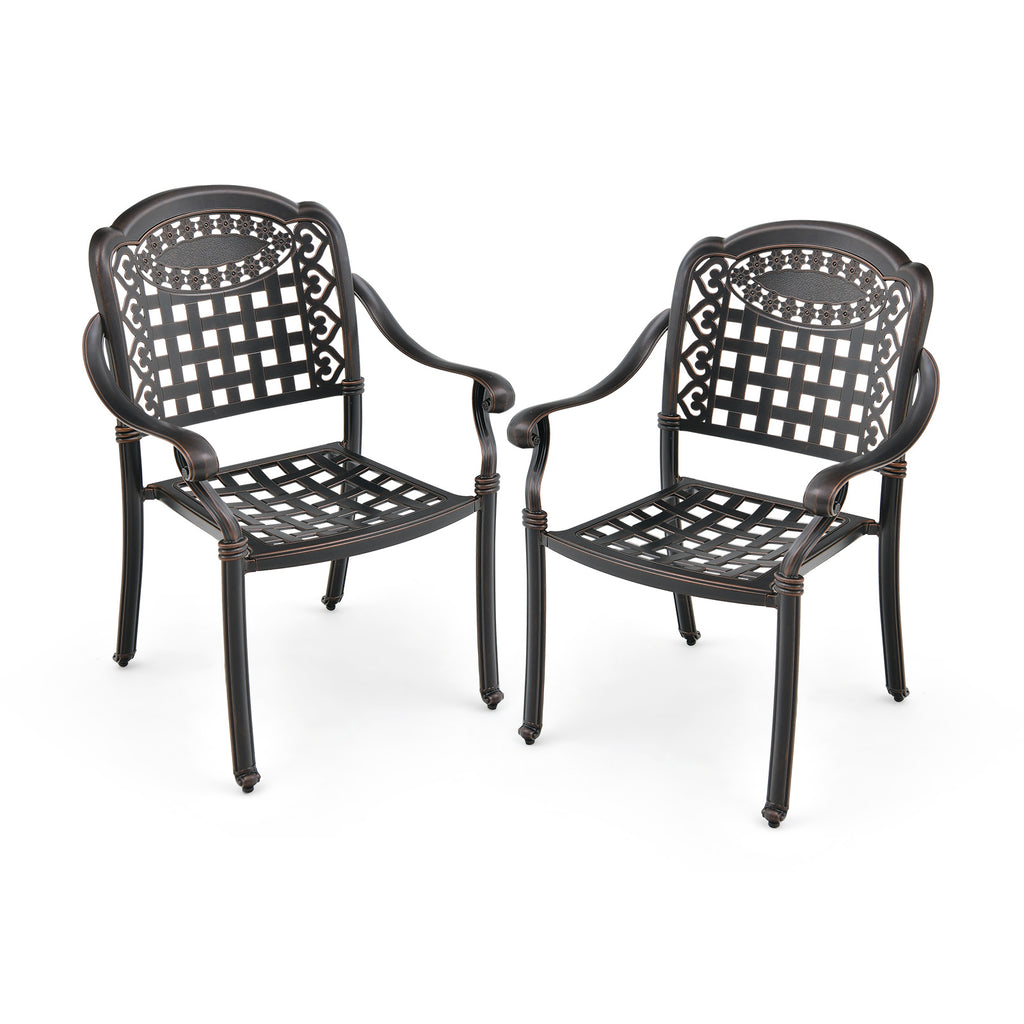 Cast Aluminum Patio Chairs Set of 2 Dining Stackable Outdoor-Bronze