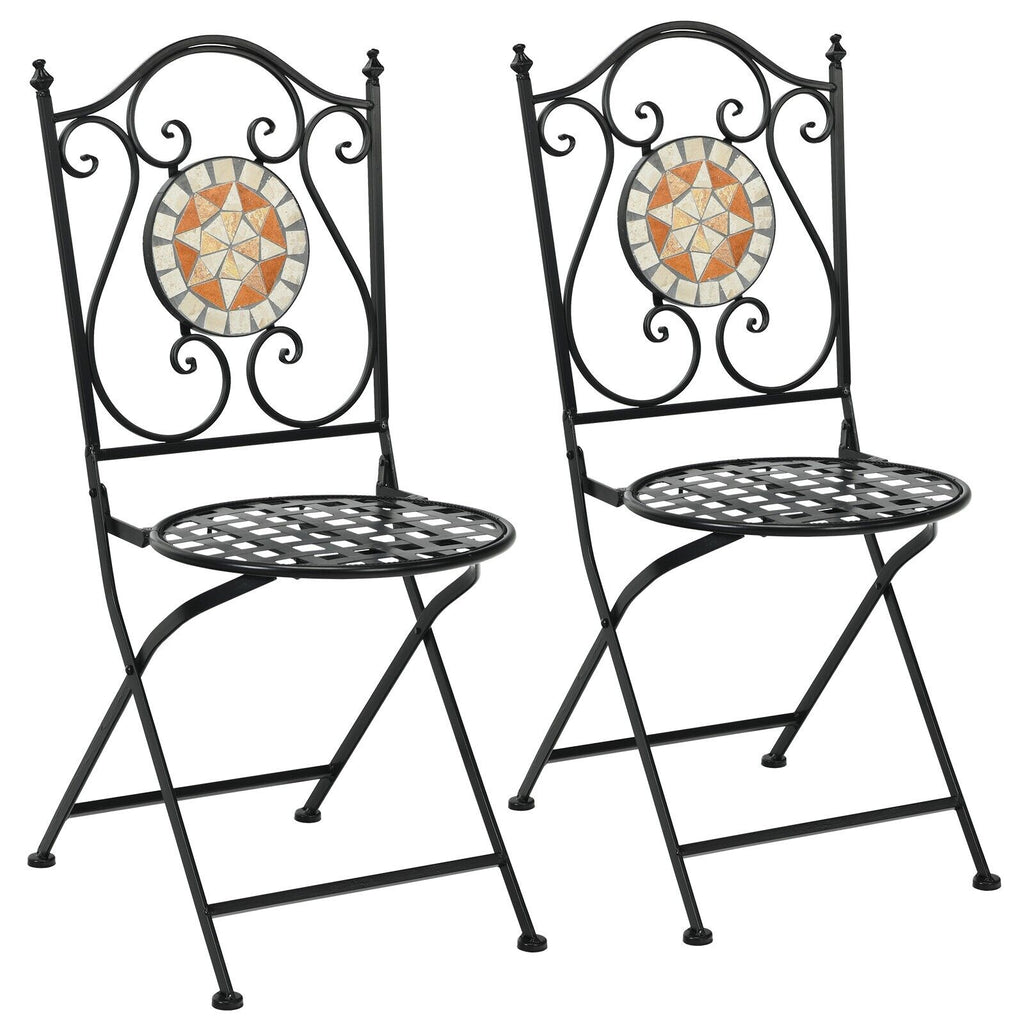 2 Pieces Folding Mosaic Dining Chair Set with Backrest