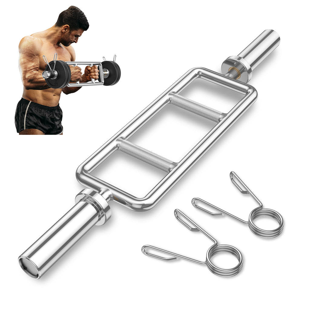 Olympic Triceps Bar Solid Steel Weight Bar with Knurled Handles