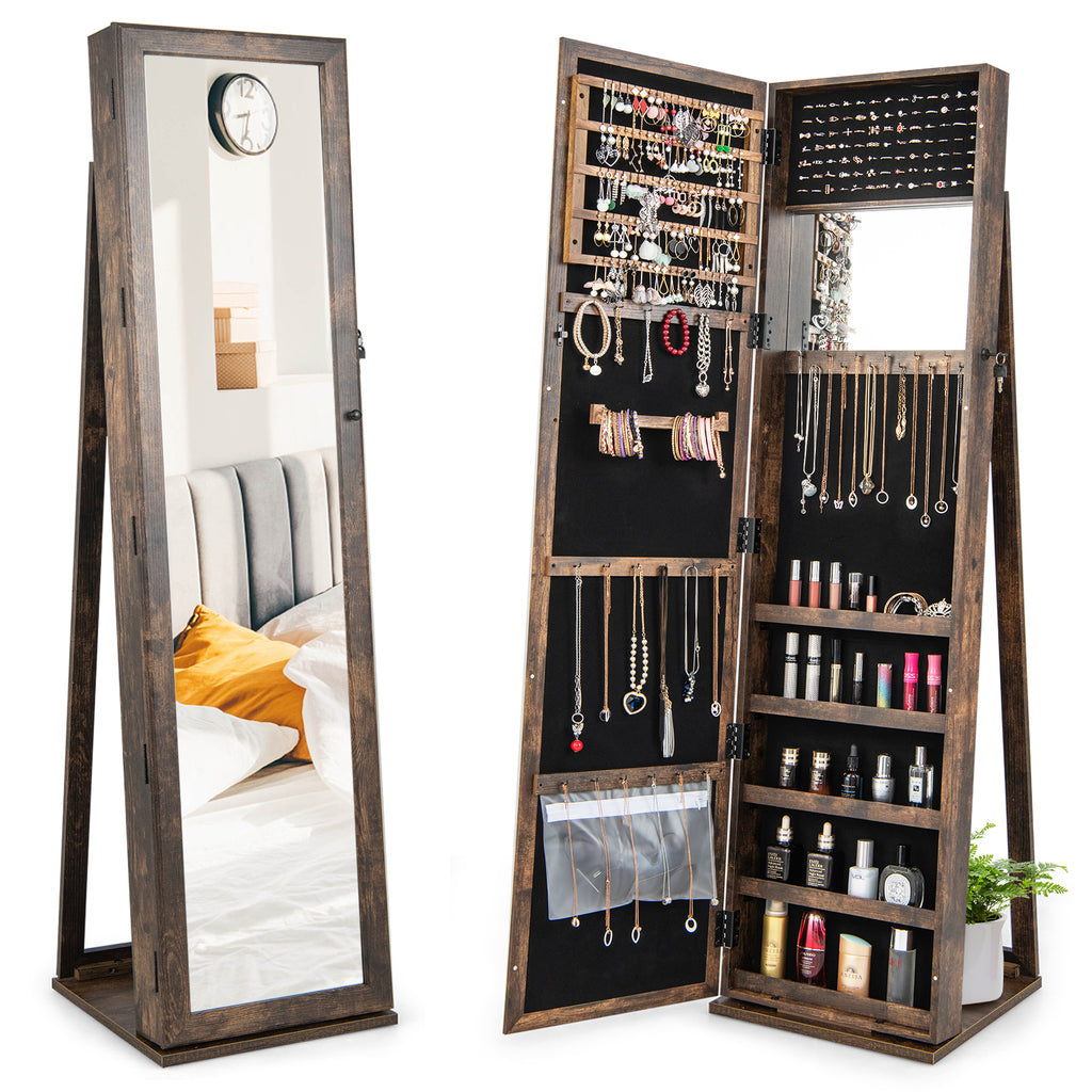 3-in-1 Mirrored Jewelry Armoire with Display Shelves-Brown