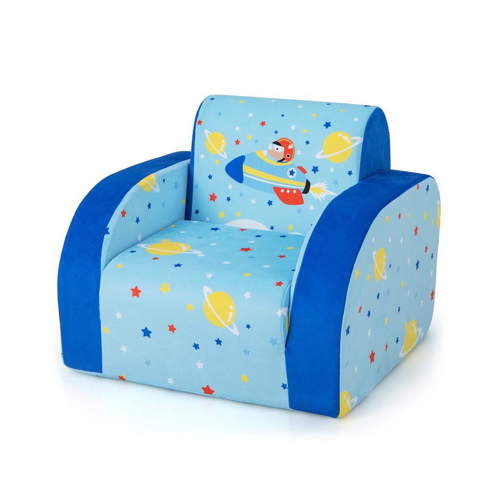 3-in-1 Convertible Kid's Sofa Lounger Bed with Padding and Armrests-Blue