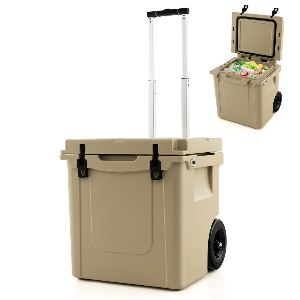 43L Cooler Towable Ice Chest with All-Terrain Wheels Leak-Proof-Sand Color