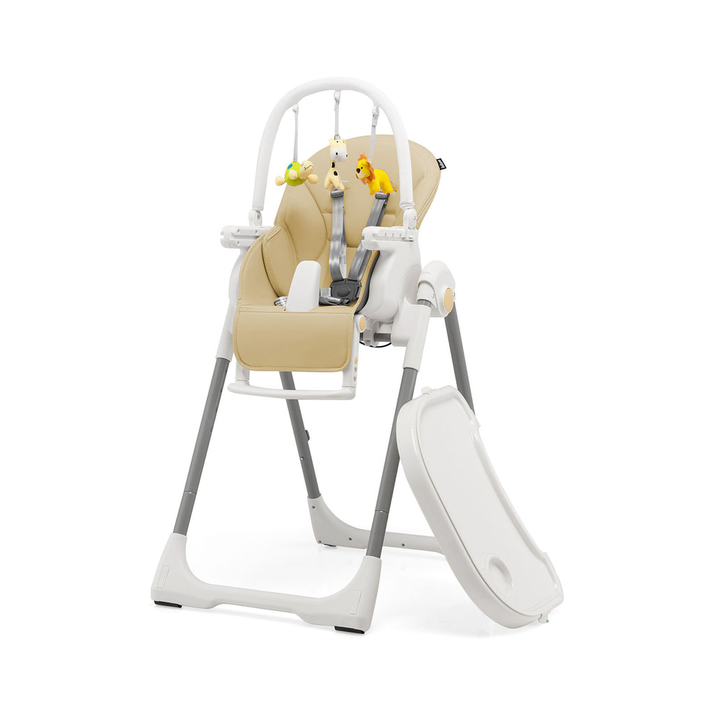 4-in-1 Foldable Baby High Chair with 7 Adjustable Heights and 4 Reclining Angles-Beige