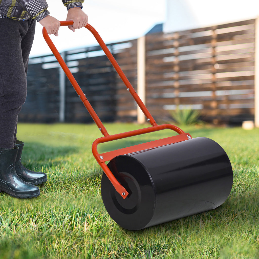 Outsunny Combination Push/Tow Lawn Roller Filled with 38L Sand (62kg) or Water, Perfect for the Garden, Backyard Φ32 x 50cm Roller - Inspirely