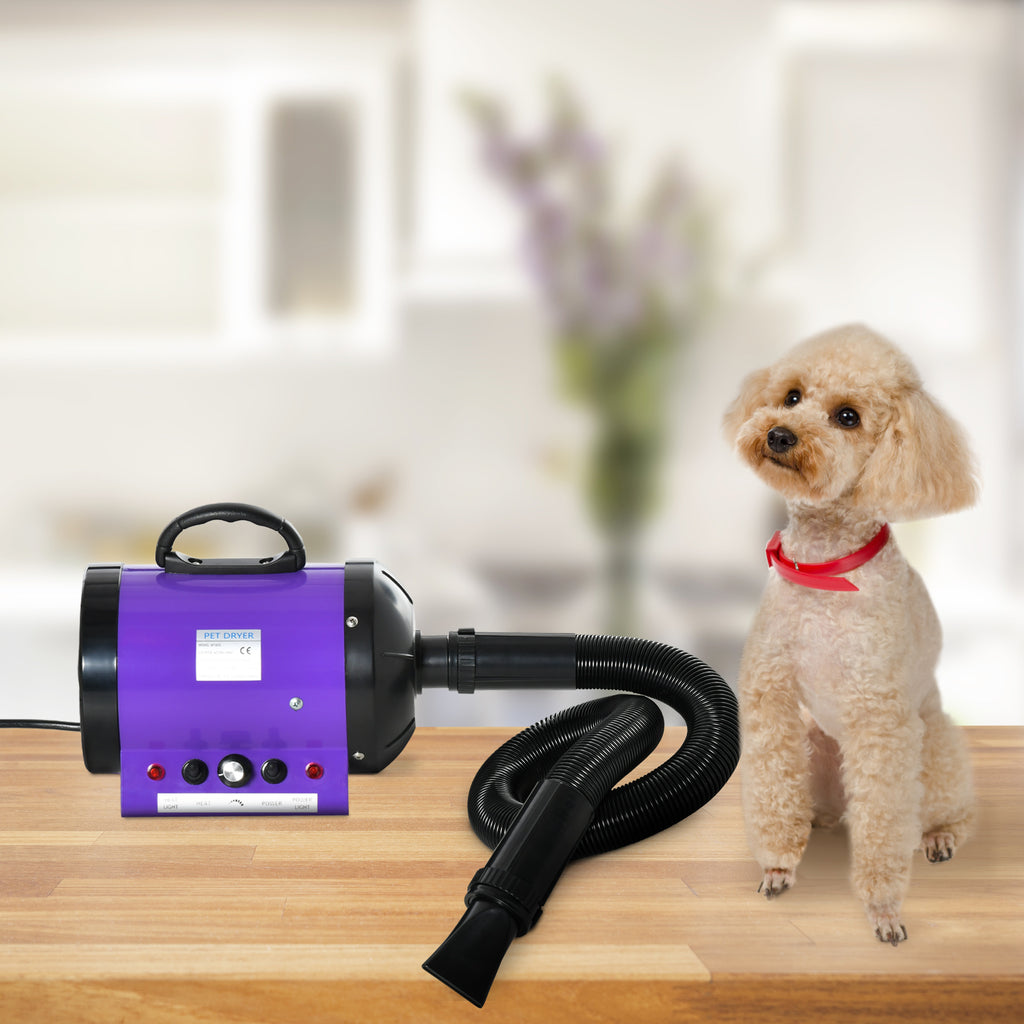 PawHut 2800W Dog Hair Dryer Pet Grooming Blaster Water Blower Dryer w/ 3 Nozzles, Purple - Inspirely