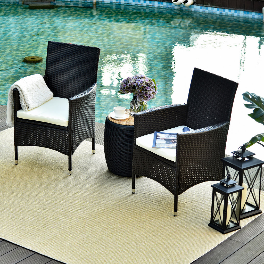 Outsunny 2 Seater Outdoor Rattan Armchair Dining Chair Garden Patio Furniture w/ Armrests Cushions Deep Coffee - Inspirely