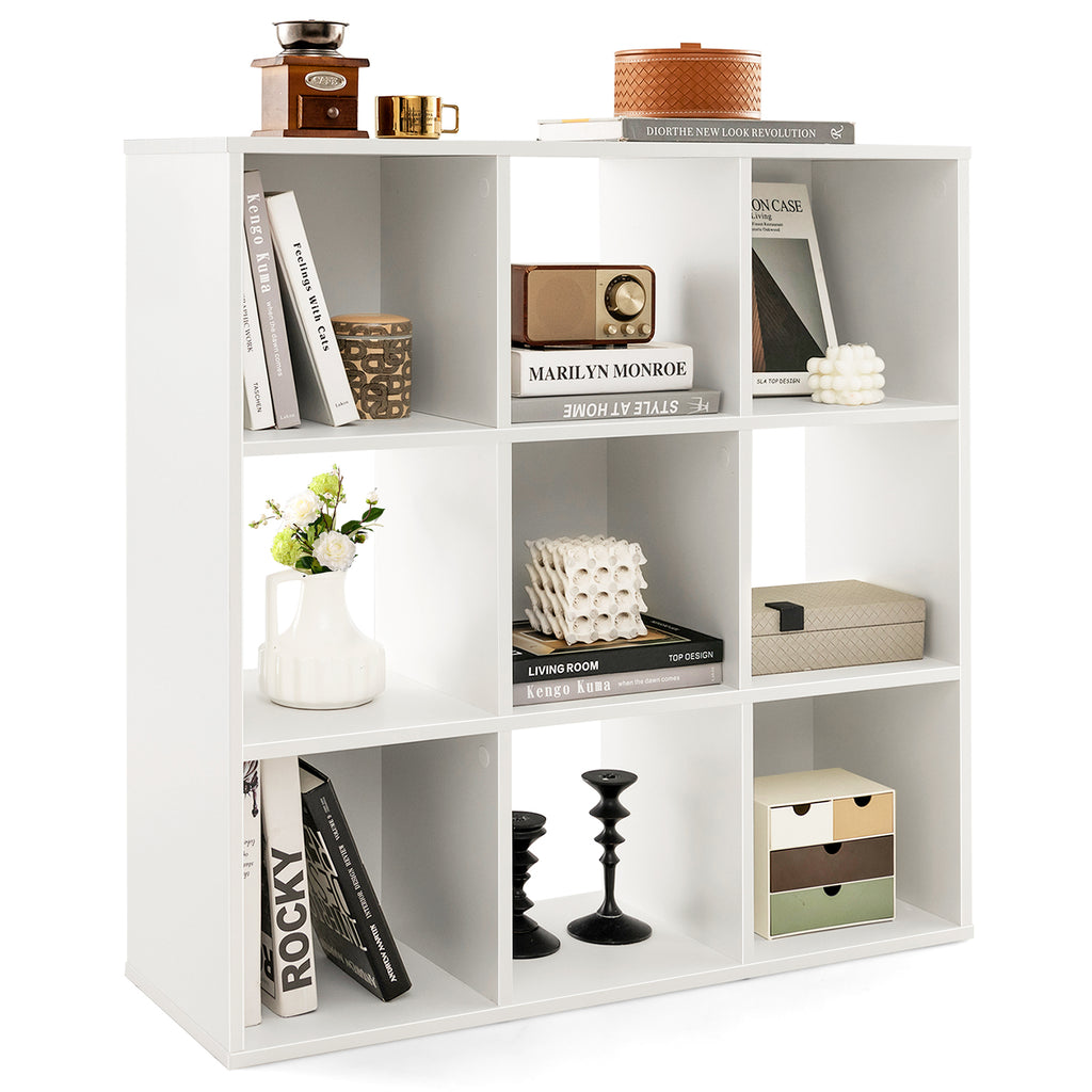 9-Cube Bookshelf with 2 Anti-Tipping Kits Playroom Living Room-White