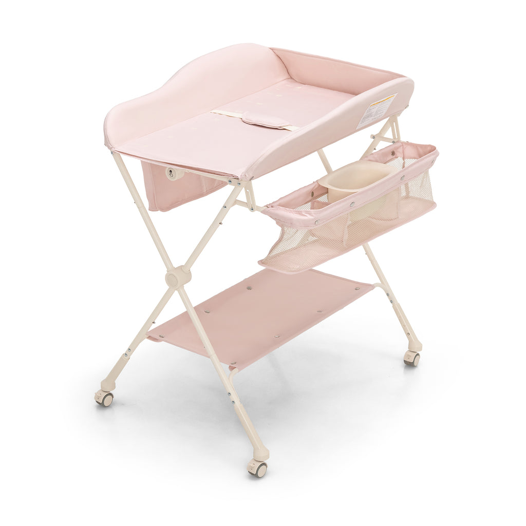 Adjustable Baby Changing Table with One Click Folding Design Pink
