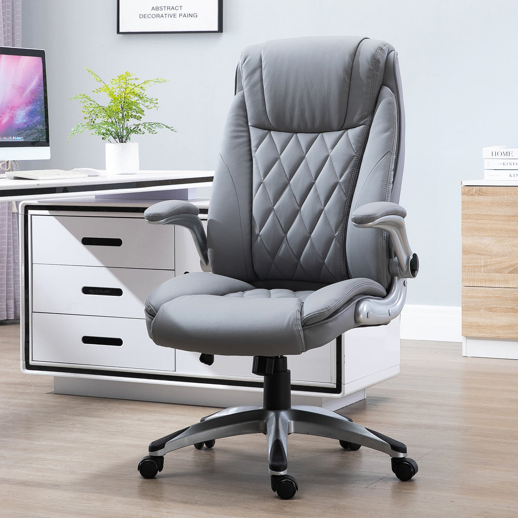 Faux Leather Office Chair Ergonomic Chair 360 degree Rotation with Headrest in Grey - Inspirely