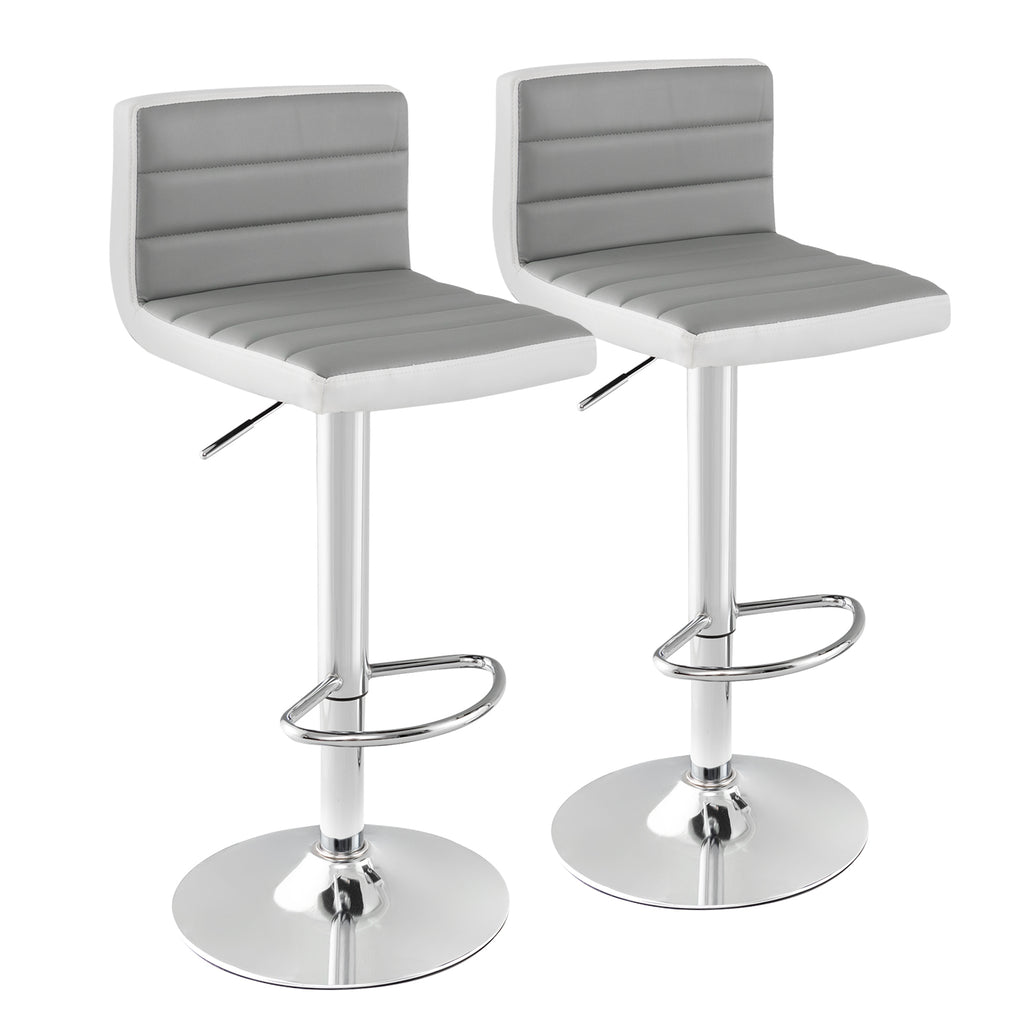 2 PCS Adjustable Swivel Bar Chairs with Anti-Slip Metal Base and Footrest-Grey
