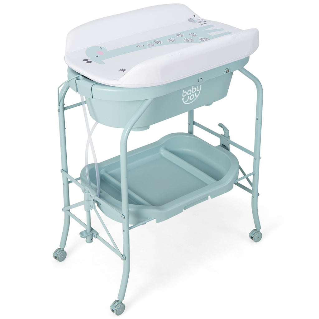 2-in-1 Baby Change Table with Bathtub and Folding Changing Station-Blue