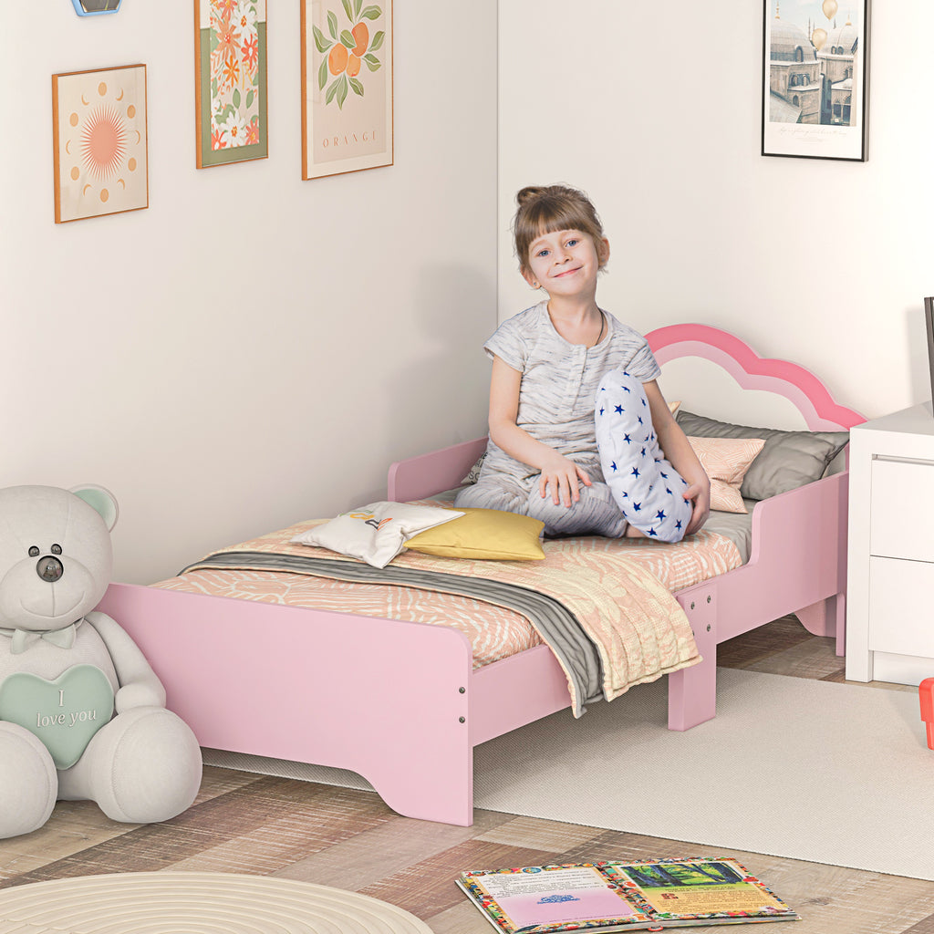 ZONEKIZ Toddler Bed Frame, Princess Bed for Kids, Cloud Design, 143 x 74 x 55 cm, Pink