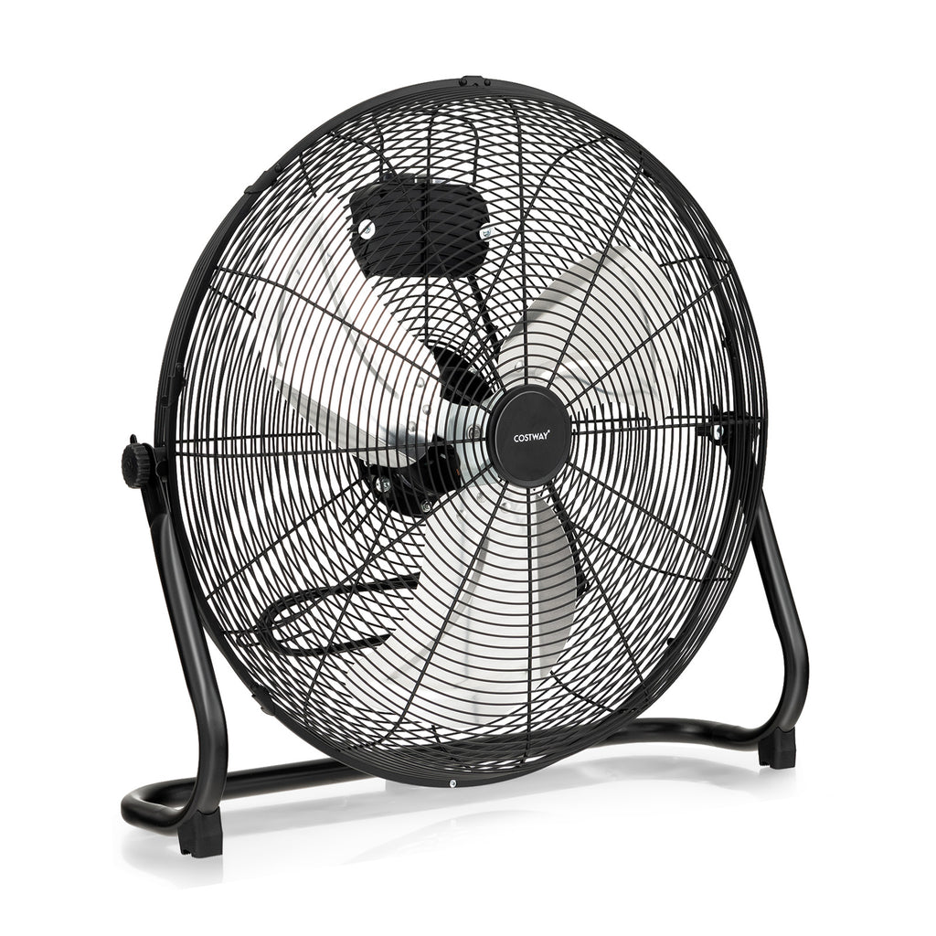 160W High Velocity Floor Fan with 3 Speed and Adjustable Tilting Head-Black