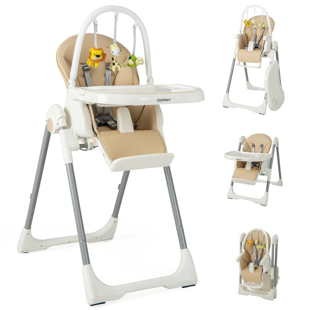 4-in-1 Foldable Baby High Chair with 7 Adjustable Heights and 4 Reclining Angles-Yellow