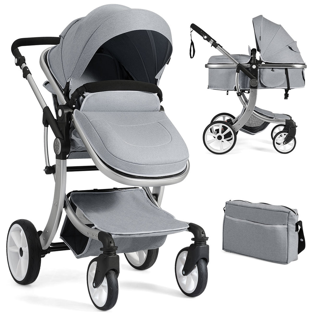 2 in 1 Foldable Baby Stroller with Rain Cover and Mosquito Net-Grey