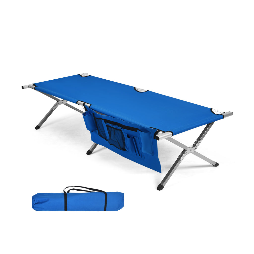 Folding Camping Bed Outdoor Sleeping Cot with Carry Bag for Beach-Blue