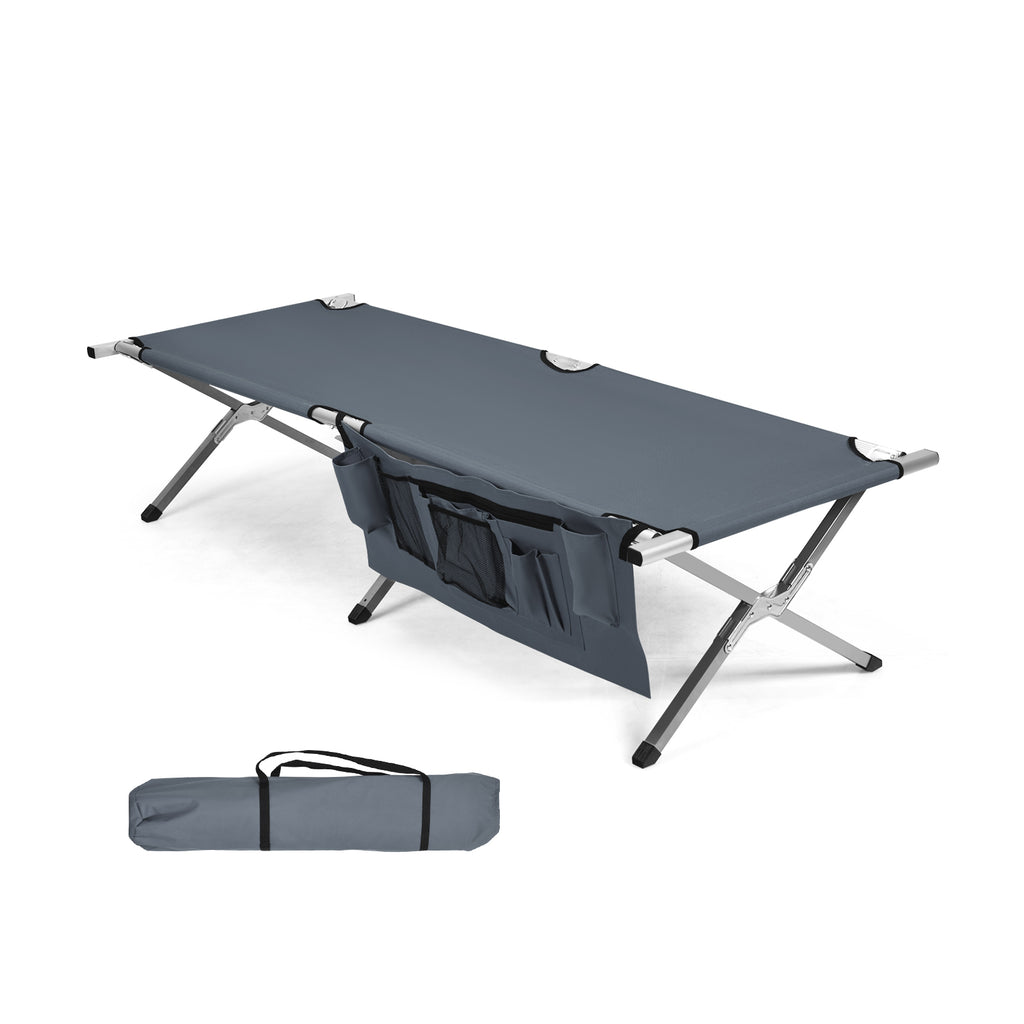 Folding Camping Bed Outdoor Sleeping Cot with Carry Bag for Beach-Grey