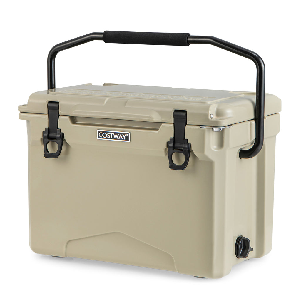 21 L Hard Cooler with Aluminum Handle and Integrated Cup Holders-Khaki