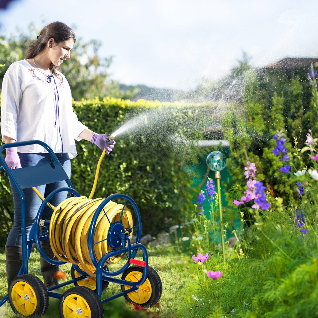 Garden Hose Reel Cart with Wheels and Non-slip Grip-Blue