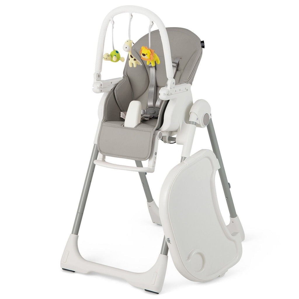 4 in 1 Foldable Baby High Chair with 7 Adjustable Heights and 4 Reclining Angles Grey