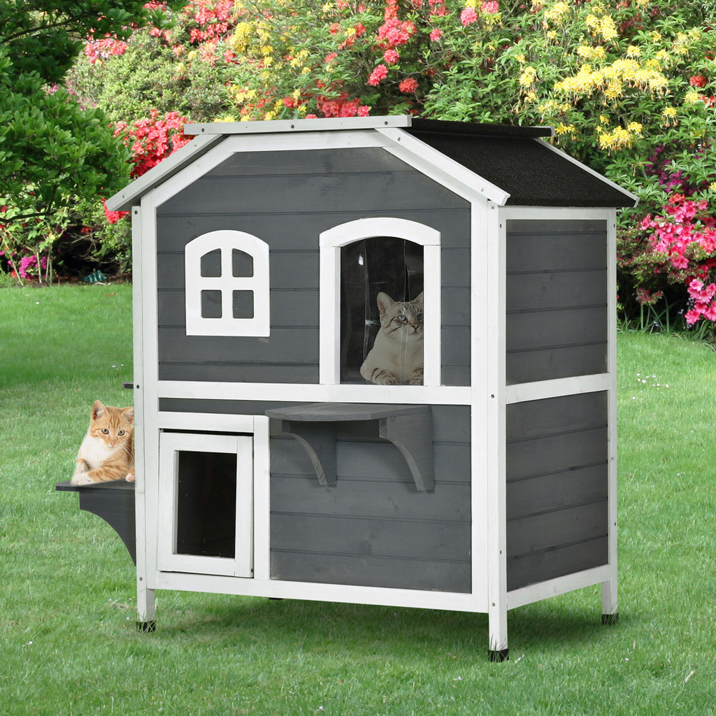 Cat Condo with Tons of Room & Openable Roof, Fir Wood, Outdoor/Indoor Patio Grey - Inspirely