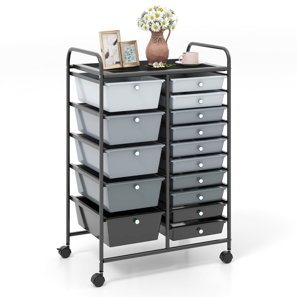 15 Drawer Rolling Storage Cart with 4 Wheels for Beauty Salon-Gradient Black With Black Frame
