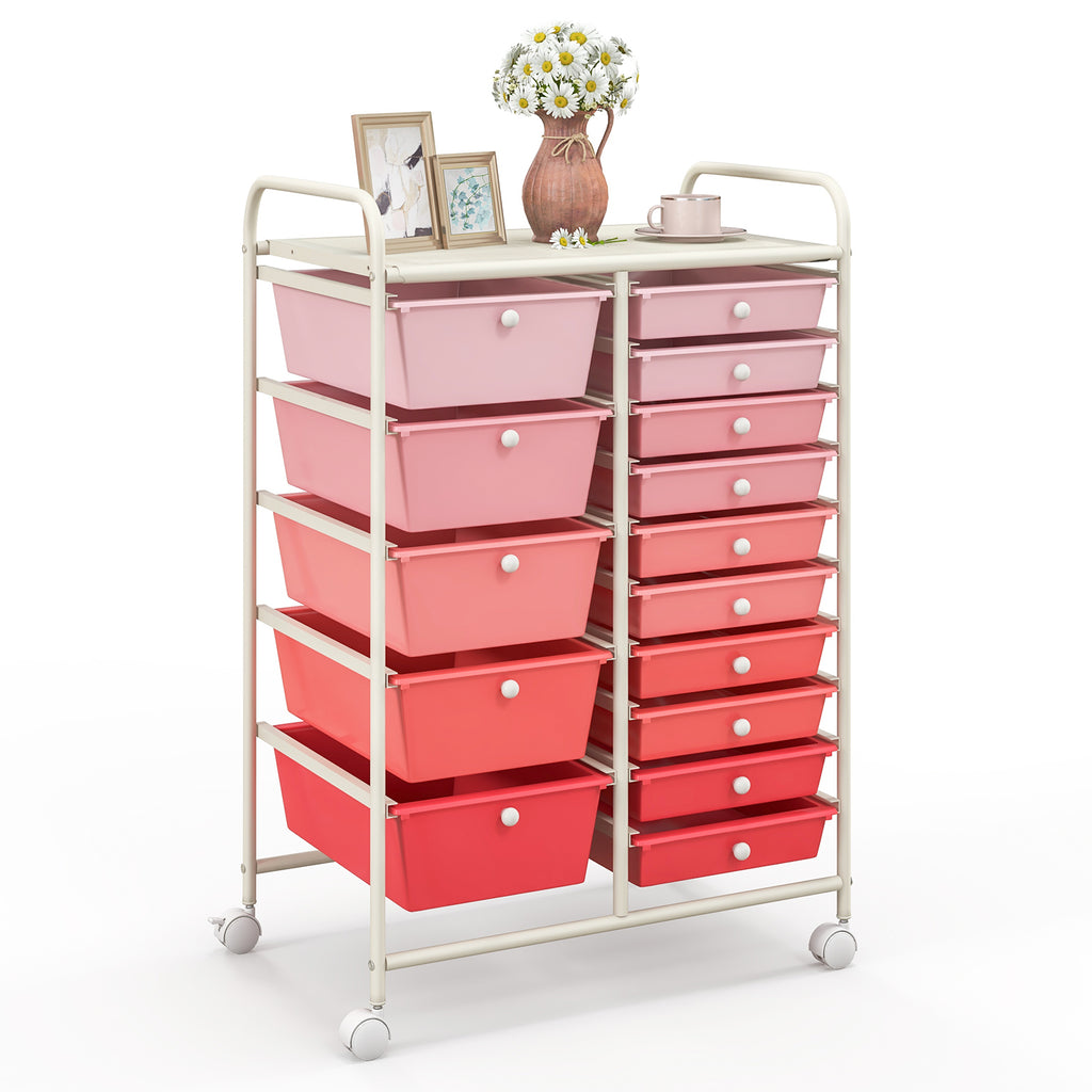 15 Drawer Rolling Storage Cart with 4 Wheels for Beauty Salon-With Black Frame