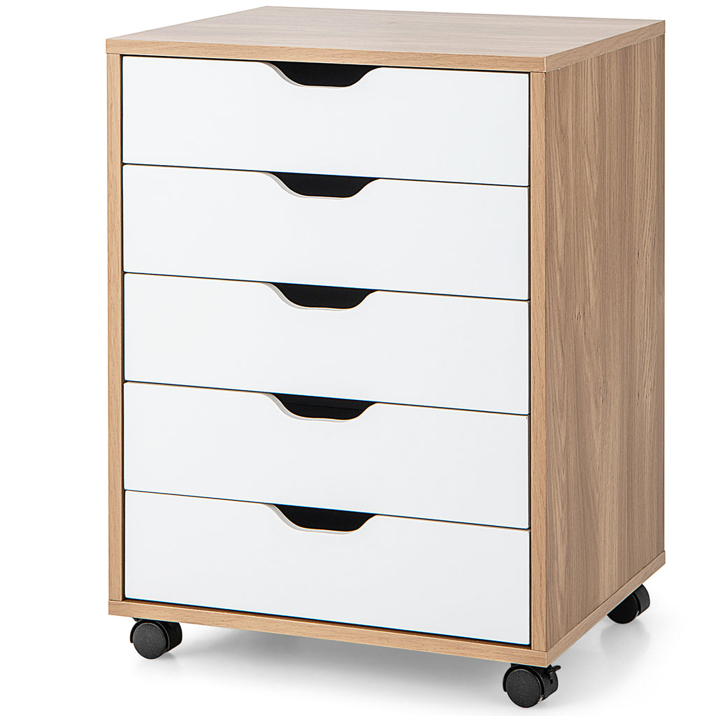 5 Drawer Chest with Wheels for Home and Office-Natural