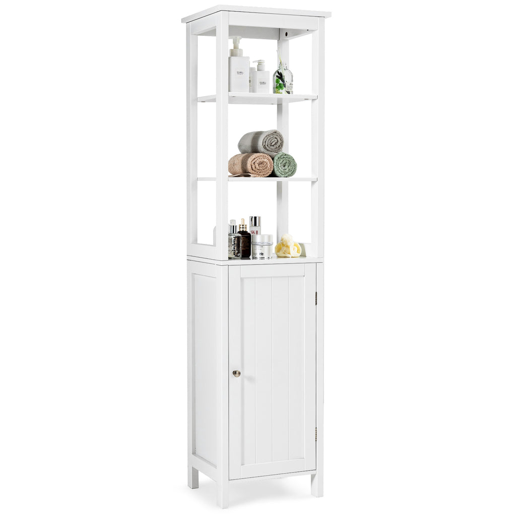 Freestanding Floor Cabinet with 3-Position Middle Panel and Anti-Toppling Mechanism-White