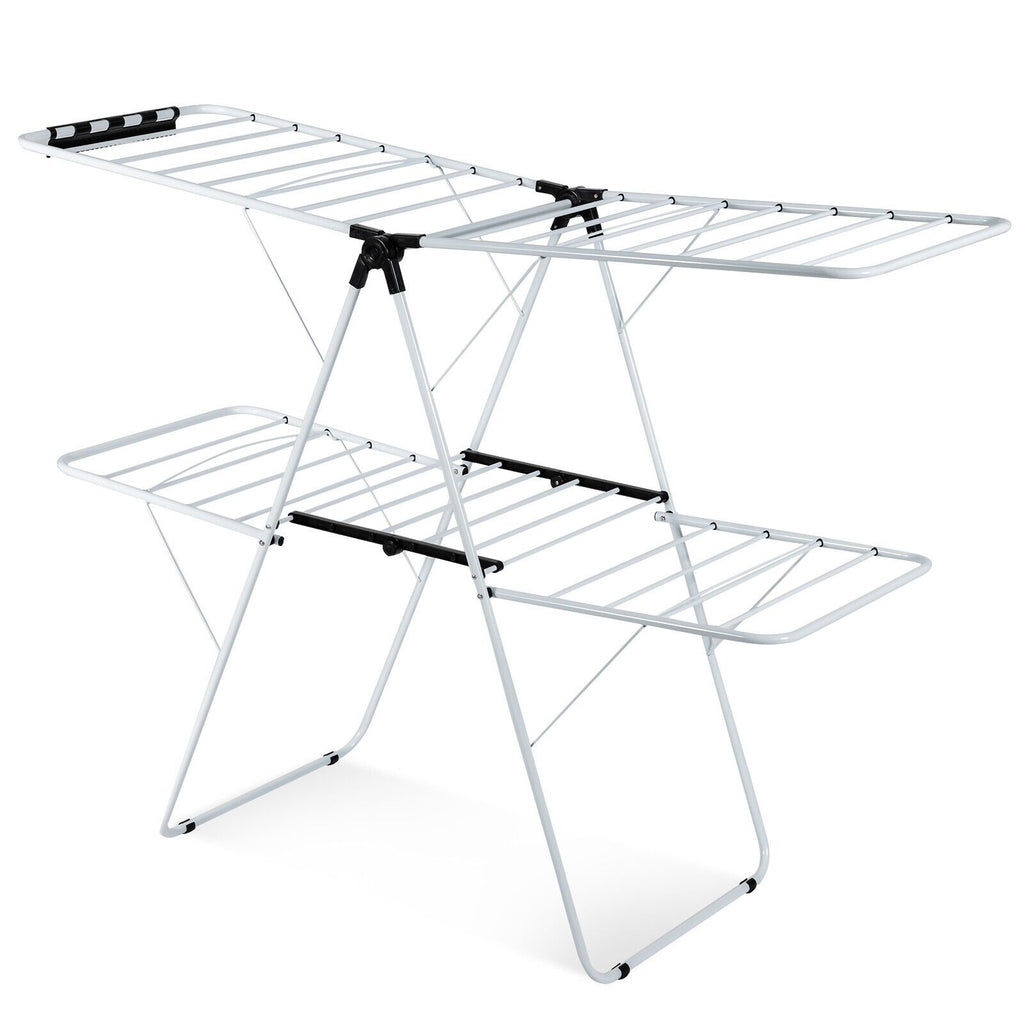 2 Level Foldable Clothes Drying Rack with Adjustable Gullwing