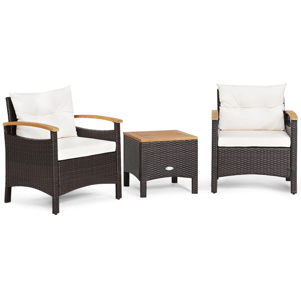 3 Pieces Patio Rattan Furniture Set with Cushions for Porch Backyard