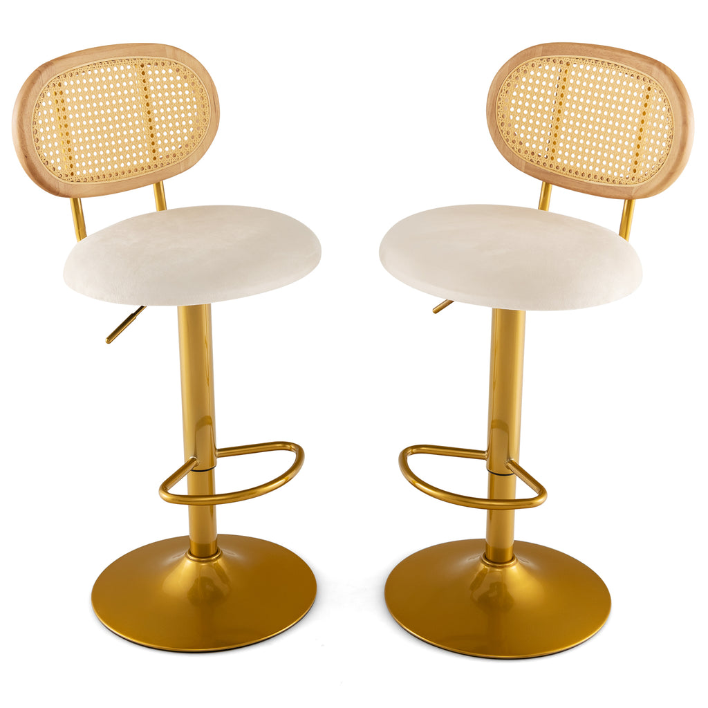 2 PCS Bar Stool with 360°Swivel and Height Adjustable and Rattan Backrest