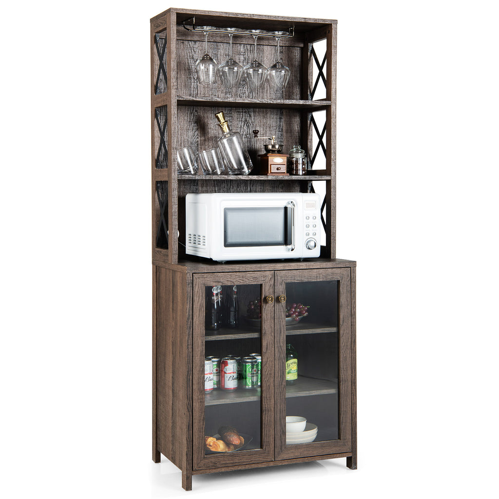 Tall Freestanding Bar Cabinet-Brown