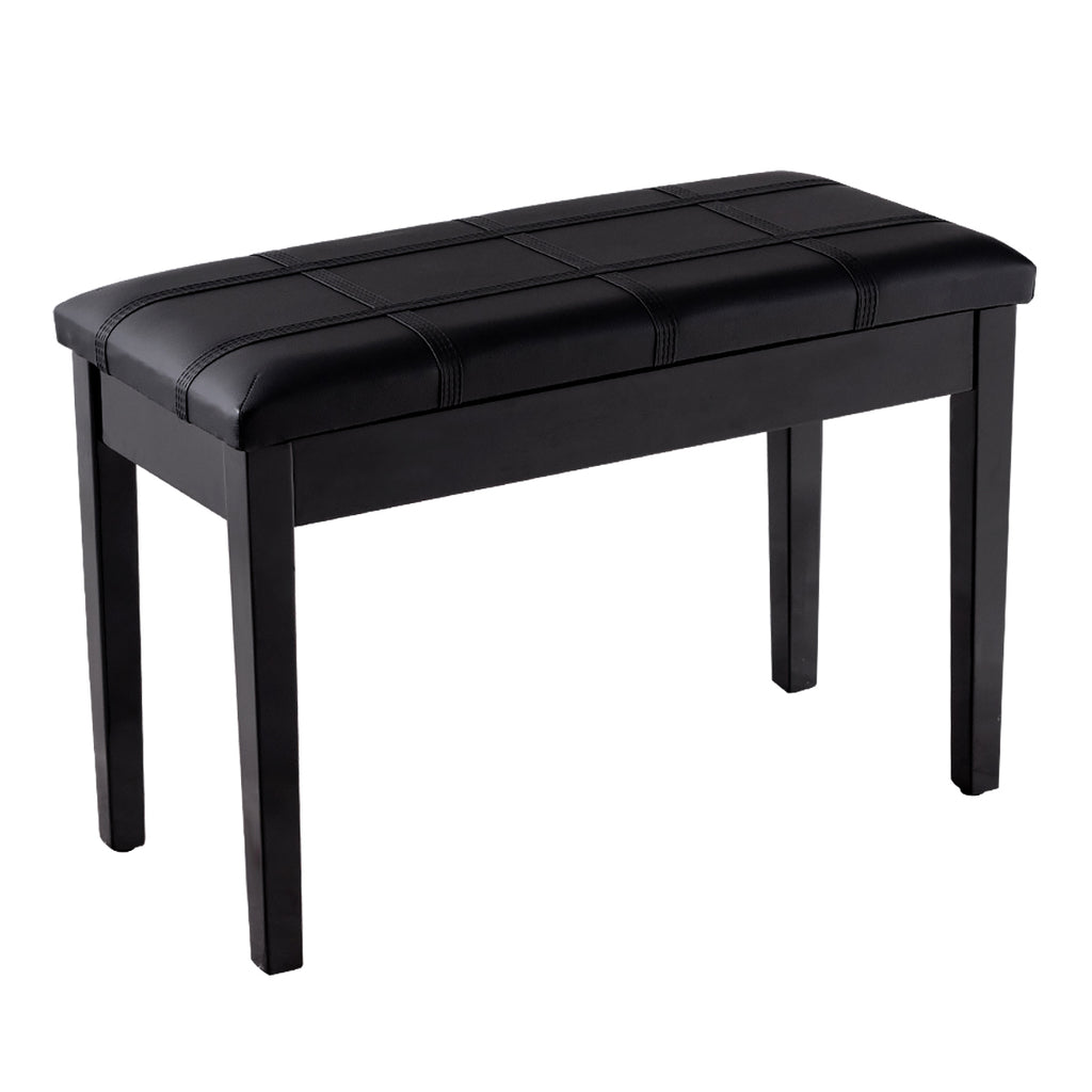 Wooden Duet Piano Bench with Padded Cushion and Music Storage-Black