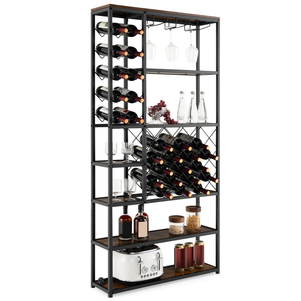 27 Bottles Tall Wine Rack with Glass Holders and Anti - tipping Device