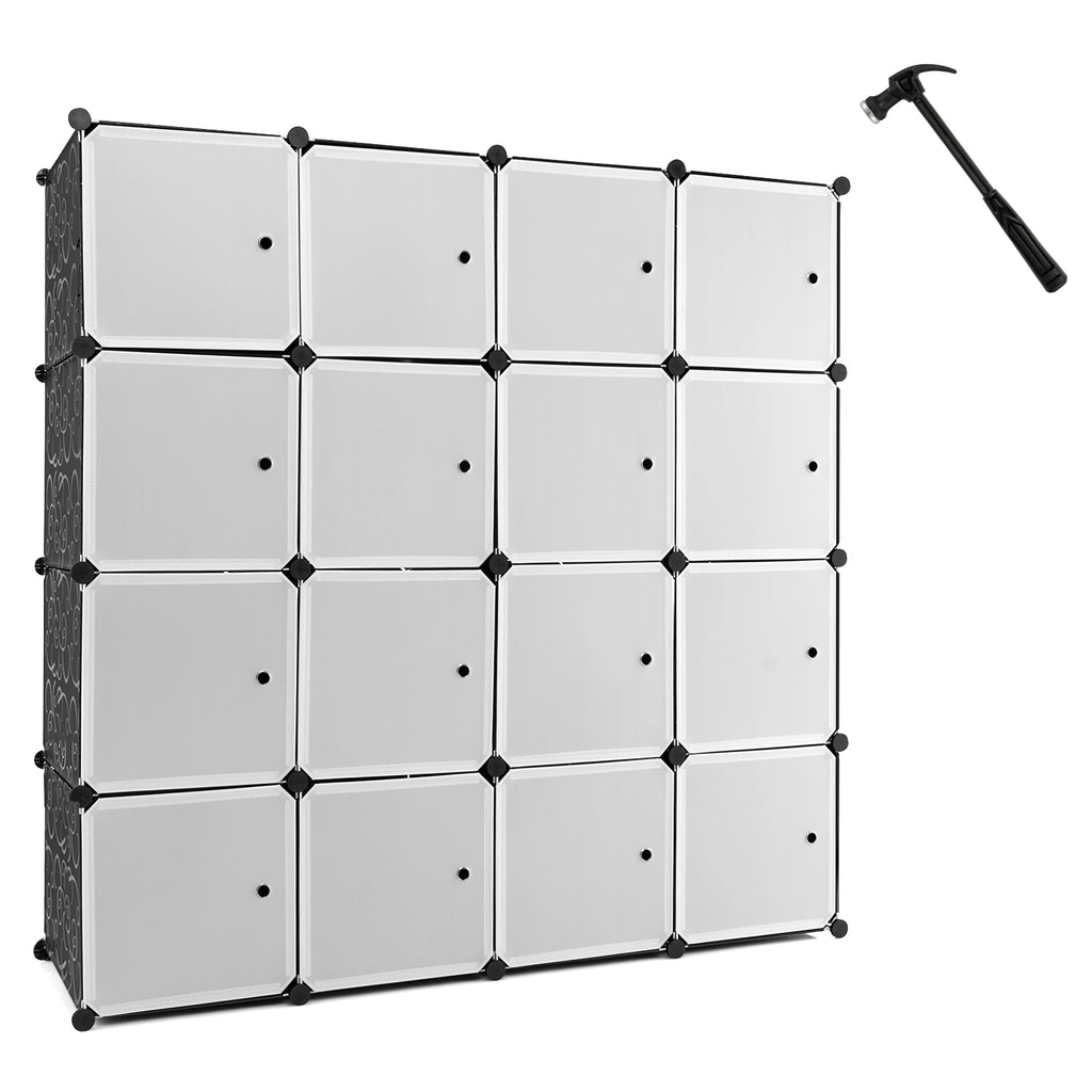 16 Cube Cabinet Storage Organizer with 2 Clothes Hanging Rails Black &amp; White