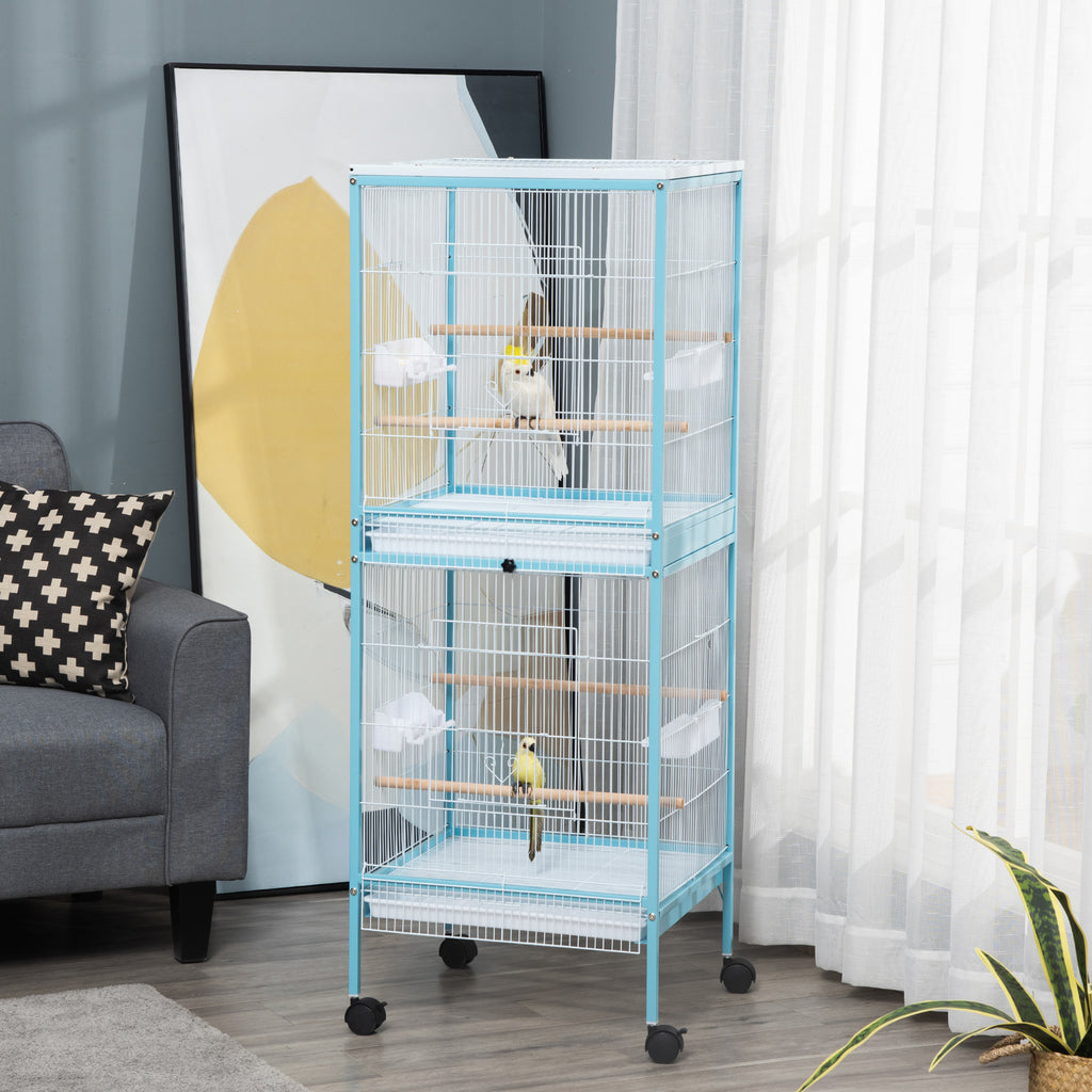 2 In 1 Large Bird Cage Aviary for Finch Canaries, Budgies, Light Blue