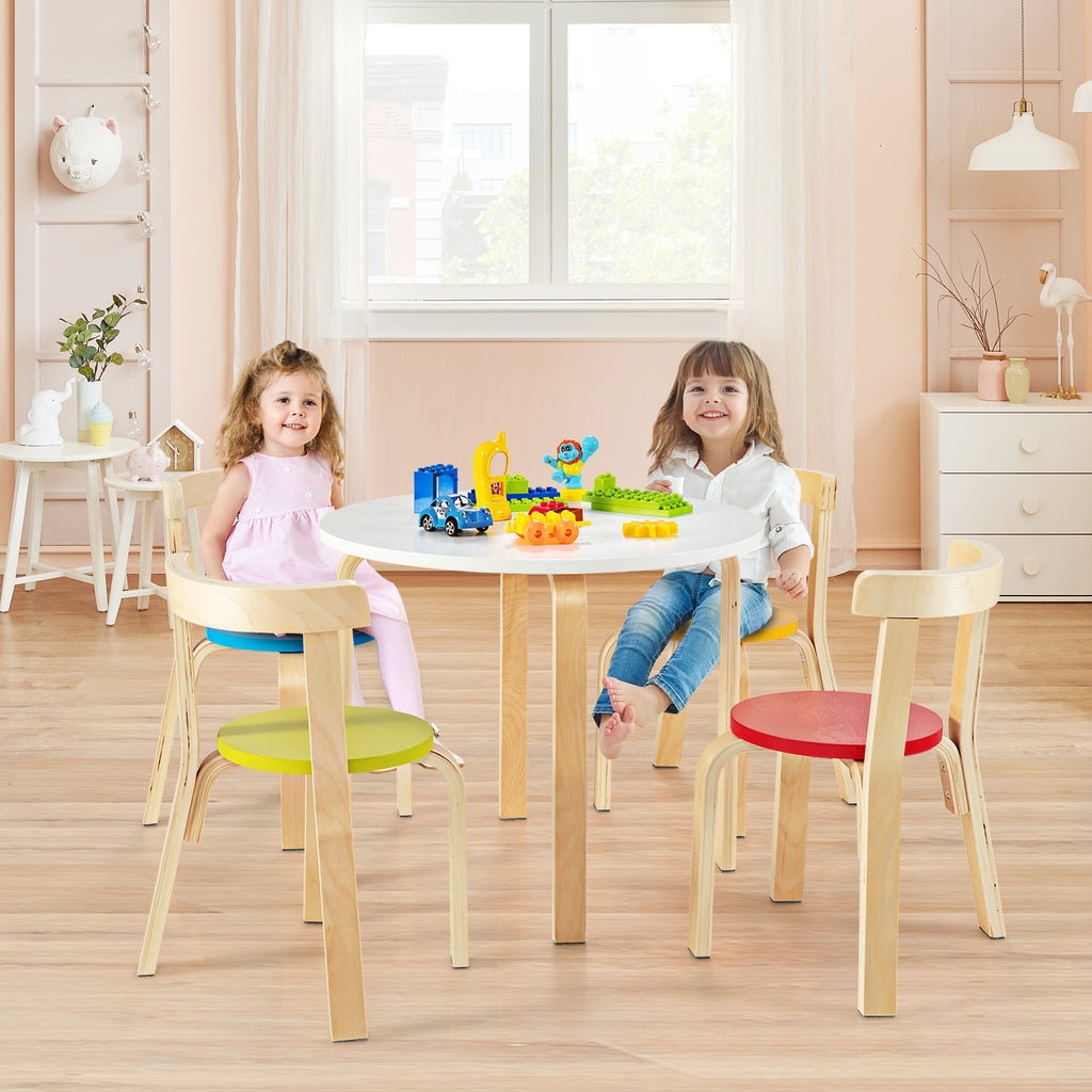 5 Pieces Kids Bentwood Curved Back Table and Chair Set-Multicolor