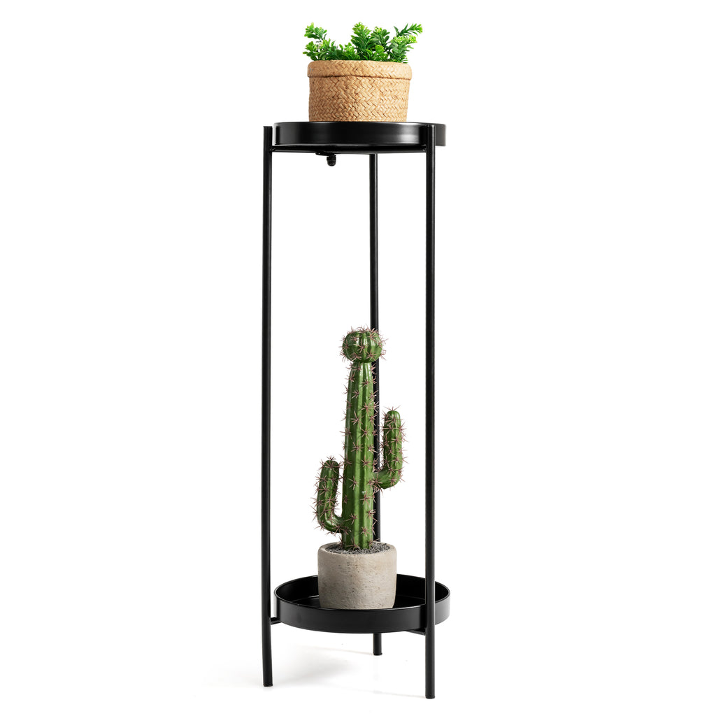 2-Tier Metal Plant Stand with Removable Trays for Home Patio-Black
